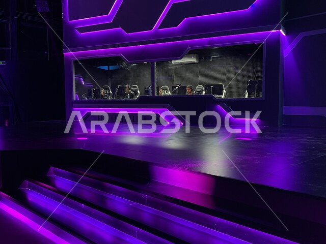 Integration and focus of Saudi Gulf players in playing games, modernization and development of electronic games in Saudi Arabia, professional players during the challenges and competitions in the Gamers 8 season in Riyadh City Boulevard, sitting in the pr