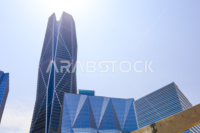 The famous economic landmarks of Riyadh, the towers of the King Abdullah Financial District (KAFD) in the city of Riyadh in broad daylight, the architectural art of the economic towers and skyscrapers in the Kingdom of Saudi Arabia
