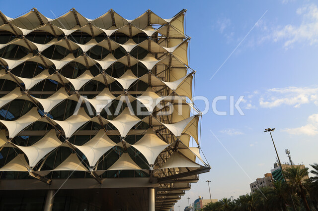 The national libraries in the Kingdom of Saudi Arabia, the famous cultural landmarks of Riyadh, the exterior architecture of King Fahd National Library in the city of Riyadh