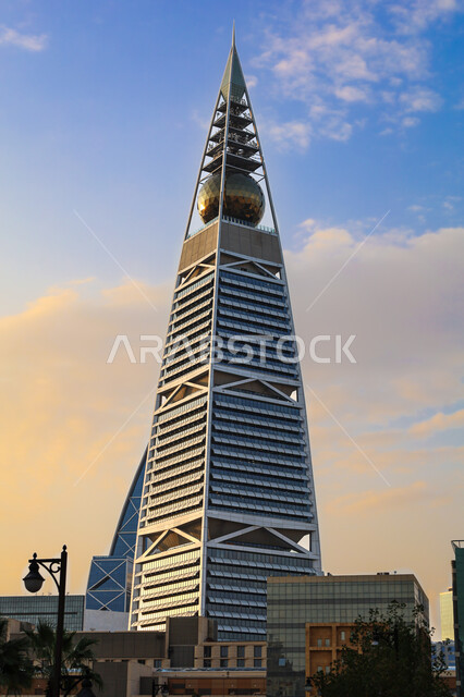 Al Faisaliah Tower in the city of Riyadh in the Kingdom of Saudi Arabia, the architectural art of towers and skyscrapers, the famous landmarks of Riyadh