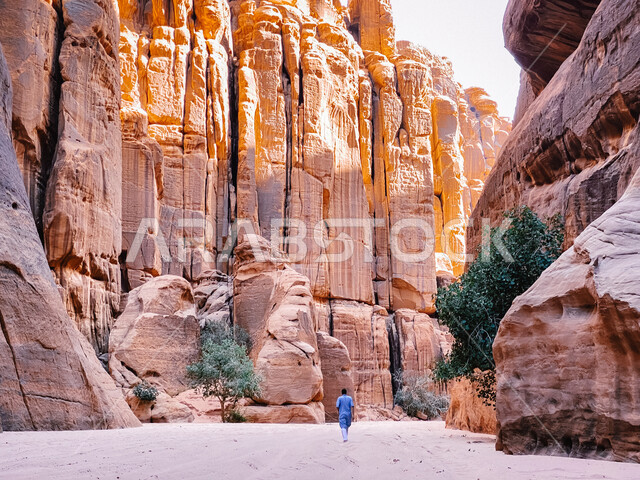 Natural rock formations in the desert of the Kingdom of Saudi Arabia, desert nature and the mountainous environment, rock formations in mountains, peaks and heights, natural tourist places and ancient historical monuments, nature background.
