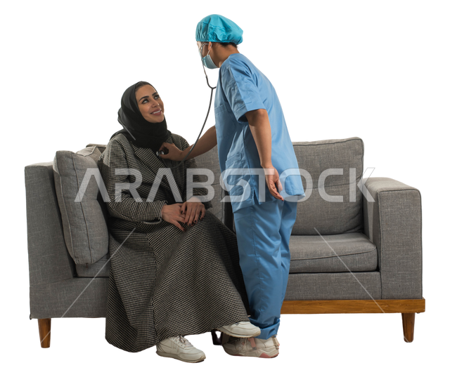 Women's professions and jobs, medical examination and rapid diagnosis of patients, a portrait of an Indian nurse wearing a nursing uniform measuring the