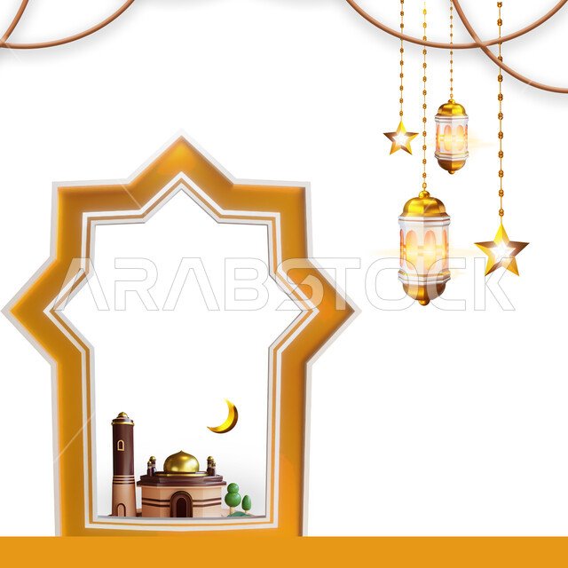  زخارف وزينة بمناسبه المهرجان الإسلامي، الفن الهندسي المعماري والتصاميم الاسلامية في المناسبات والأعياد الدينيه، رسم توضيحي لمجسم ثلاثي الابعاد لمسجد بديكورات رمضانيه، الإحتفال بقدوم شهر رمضان المبارك.