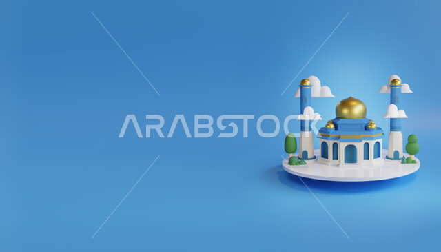 مناسبات وأعياد دينيه، الفن الهندسي المعماري وديكورات إسلاميه، اضاءة وزينة شهر رمضان المبارك، تصميم ثري دي للمساجد الإسلاميه، تحف واكسسوارات رمضانية، رسوم توضيحيه ثلاثية الأبعاد لمسجد أبيض اللون.