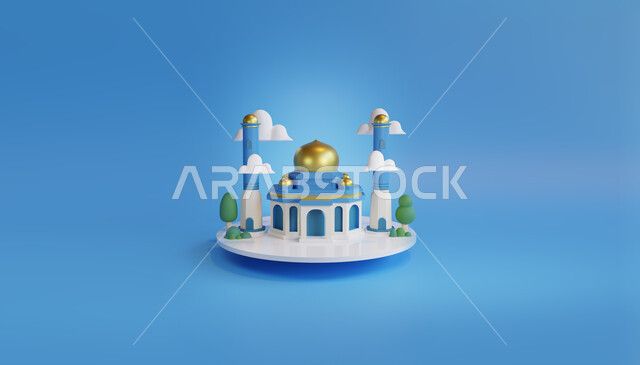 تصميم ثري دي للمساجد الإسلاميه، تحف واكسسوارات رمضانية، رسوم توضيحيه ثلاثية الأبعاد لمسجد أبيض اللون، اضاءة وزينة شهر رمضان المبارك، مناسبات وأعياد دينيه، الفن الهندسي المعماري وديكورات إسلاميه.