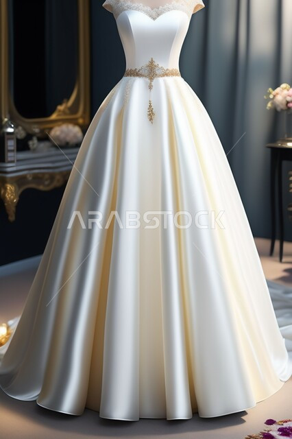 Wedding dress with luxurious modern designs, elegant white marriage suit for the bride, fashion, accessories, wedding dresses, fashion, elegance and beauty