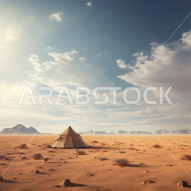 القمم والمرتفعات الجبلية الطبيعية في الصحراء، خيمة وسط الصحراء في وضح النهار، الكثبان الرملية الناعمة في المناطق الصحراوية، التخييم في الأماكن البرية، الطبيعة الصحراوية في السعودية