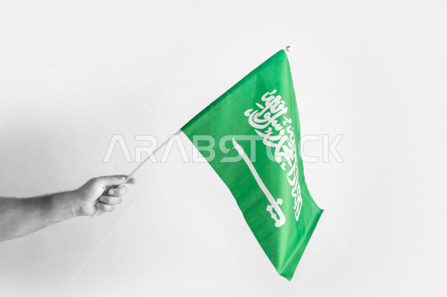 العلم الوطني للمملكة العربية السعودية ، معزولة على خلفية بيضاء ، الاحتفال باليوم الوطني السعودي