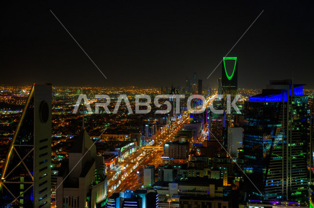 National Day celebrations in Riyadh, Saudi Arabia, an aerial view of Riyadh, Kingdom Tower, Kingdom Tower skyline on the National Day, Riyadh Season, Saudi National Day, Riyadh Towers