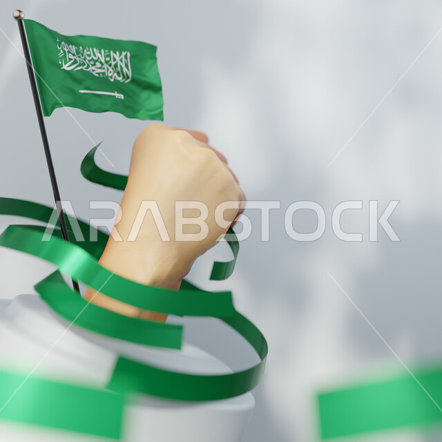 يوم المجد والعزة والكرامة, ذكرى اليوم الوطني السعودي 23 سبتمبر, توحيد واستقلال المملكة العربية السعودية, عرض ثلاثي الأبعاد لتصميم القالب التوضيحي للشعار, يوم العلم السعودي في 11 مارس, خلفية بيضاء ضبابية