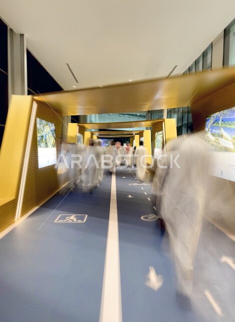 The sports track at the Cityscape International Real Estate Exhibition, Saudi Gulf Arab visitors and tourists flocked to the Riyadh Exhibition and Convention Center in the town of Mulham, a future Saudi vision 2030, decorations and interior designs for the exhibition’s sections and pavilions.