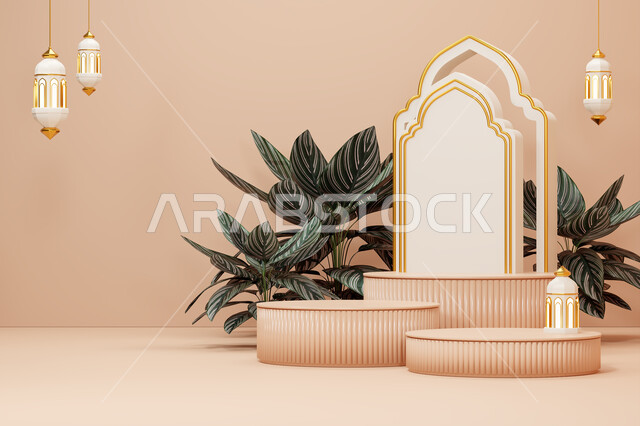 الفن الهندسي العصري الحديث، زينه الاعياد والمناسبات، قالب تصميم كائنات الديكور الإسلامي الديني المزخرف، الاحتفال في قدوم شهر الخير ، خلفية اسلامية مزخرفه ثلاثية الابعاد