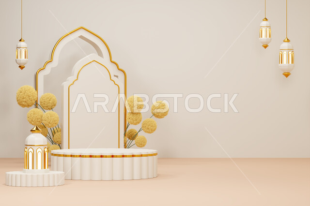 Islamic decorative objects, decorative Islamic religious design template, celebration of the coming of the month of goodness, modern geometric art, decorations for holidays and occasions