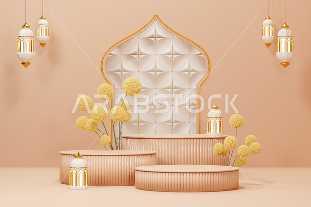 Design template for decorative Islamic religious decorative objects, celebration of the coming of the month of goodness, modern geometric art, holiday and event decorations, three-dimensional decorated Islamic background