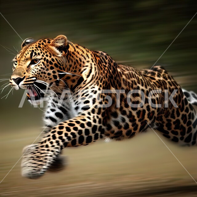 الحيوانات البرية المفترسة، صورة مقربة لحيوان الفهد الصياد يركض بسرعة في أحد الغابات، النمر الصياد في محمية طبيعية