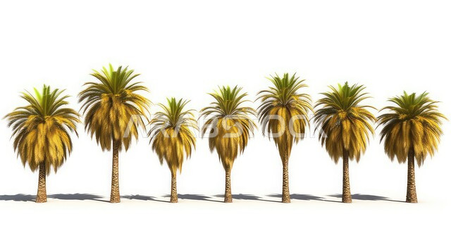 الاهتمام بزراعة النخل وإنتاج محاصيل التمور في المملكة، رسوم ثلاثية الأبعاد لأشجار النخيل، رسم توضيحي ثري دي، منتجات محليه سعوديه, خلفية بيضاء