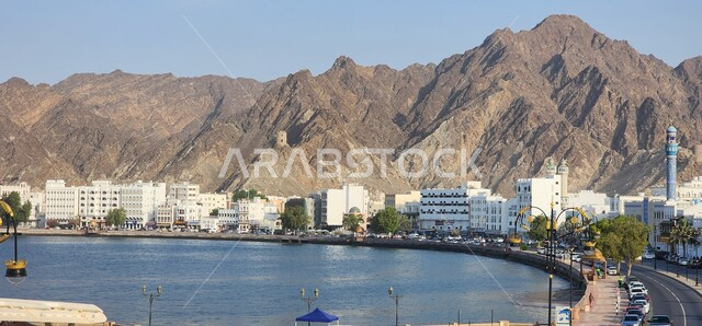 الفن الهندسي المعماري للمباني والاحياء السكنية, الواجهة البحرية لمدينة مسقط في سلطنة عمان, التكوينات و التشكيلات الجبلية الصخرية, معالم سياحية مشهورة, انشطة ترفيهيه ممتعه, خلفية الطبيعه .