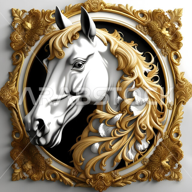 تحفة فنية لمجسم ثلاثي الابعاد لرأس خيل ابيض عربي اصيل، رمز الفروسية والشجاعة، الشغف بالاحصنة العربية السعودية، ديكورات ومجسمات تراثية تقليدية، تصاميم مبتكرة لبراويز جدارية مميزة، خلفية بيضاء