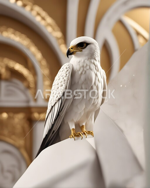 تصاميم مبتكرة للديكورات التراثية الثقافية، تحف فنية ثلاثية الابعاد لطائر الصقر الجارح، شغف وحب السعوديين للطيور المفترسة، رمز القوة والتحدي، مجسم صقر عربي ابيض اللون
