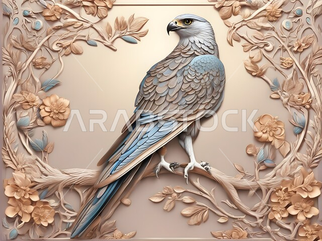 تحف فنية ثلاثية الابعاد لطائر الصقر الجارح، تصاميم مبتكرة للديكورات والمجسمات التراثية الثقافية، رمز القوة والتحدي، حب وشغف السعوديين بالطيور الجارحة، براويز جدارية مميزة