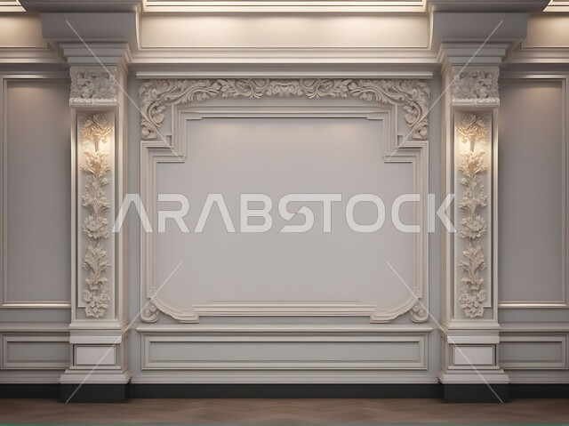 نقوش وزخارف فنية باللون الأبيض، أشكال هندسية جدارية حديثة، تصاميم وديكورات ملكية عصرية فاخرة للجدران الداخلية للمنازل، الفن الهندسي المعماري الراقي للشقق والفلل السكنية