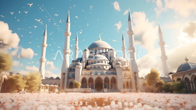 الفن الهندسي المعماري الاسلامي، مجسمات ثلاثية الابعاد للمساجد والقبب، الديكورات والتصاميم الهندسية المميزة، العبادة والتقرب إلى الله, معالم دينية مقدسة, الأشجار والنباتات الخضراء