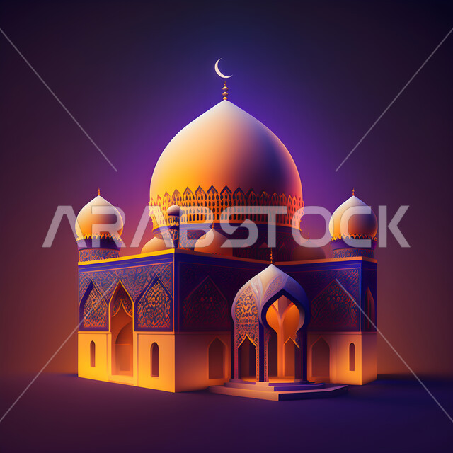 زينة الاعياد والمناسبات الدينية، العبادة والتقرب إلى الله تعالى، الديكورات والتصاميم الهندسية المميزة في رمضان المبارك، قدوم شهر الخير ، مجسمات ثلاثية الابعاد للمساجد والقبب الملونة المزخرفه 