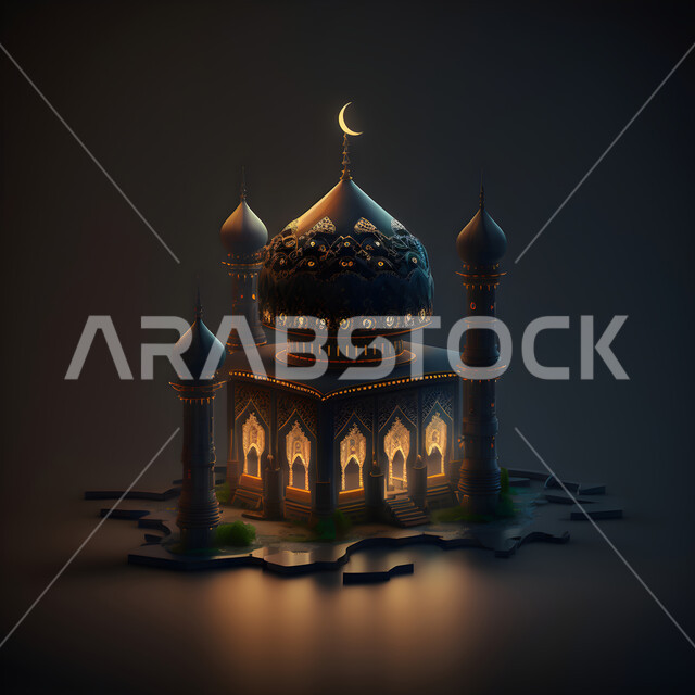 العبادة والتقرب إلى الله تعالى، الديكورات والتصاميم الهندسية المميزة في رمضان المبارك، قدوم شهر الخير ، زينة الاعياد والمناسبات الدينية، مجسمات ثلاثية الابعاد للمساجد والقبب المزخرفه ،خلفية زخارف اسلامية ثري دي