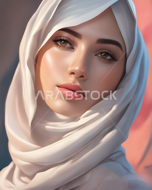 إيماءات وجه تدل على التفكير وشرود الذهن، مفهوم الأنوثة والنعومة والاهتمام بالمظهر الخارجي، صورة مقربة لامرأة عربية خليجية سعودية محجبة تنظر إلى الكاميرا بايماءات الثقة بالنفس.