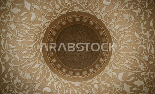 الفن الإسلامي في ابو ظبي، قبة وسقف جامع الشيخ زايد الكبير من الداخل، المعالم السياحية في الإمارات العربية المتحدة، زخارف ورسومات هندسية اسلامية