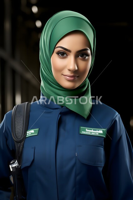 تطور ونمو القطاع الهندسي في المملكة، صورة مقربة لمهندسة عربية خليجية سعودية محجبة ترتدي اللباس الخاص بعمل الانشاءات تنظر الى الكاميرا، مهن ووظائف نسائية سعودية، الاشراف والمتابعة على آلية سير العمل