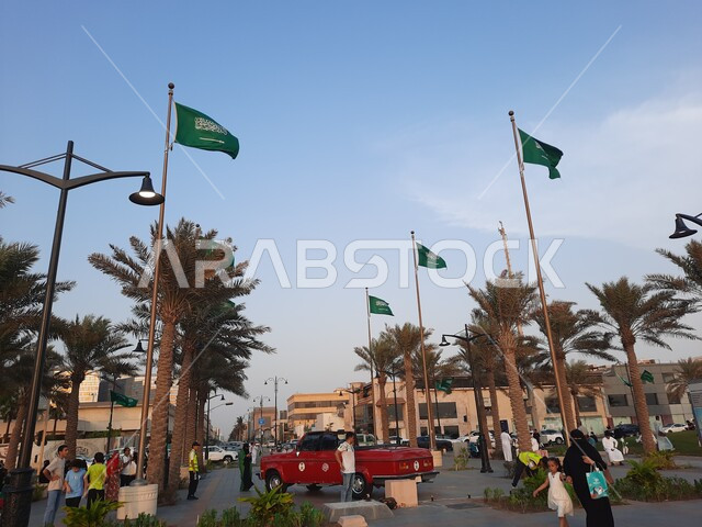 Remembering history and strengthening national identity, celebrations of the Saudi National Day on September 23 at Jeddah Corniche, the concept of love for the homeland and belonging to it, the Saudi flag flying in the sky to celebrate Flag Day on March 11