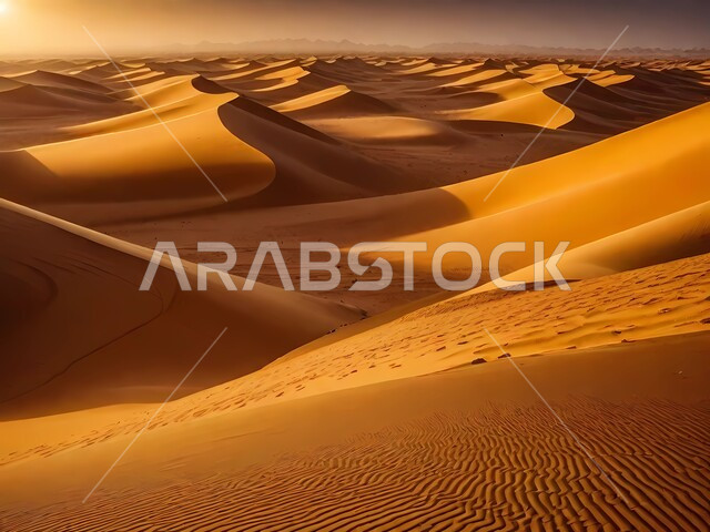 التكوينات والتشكلات الصخرية في صحراء المملكة العربية السعودية، مناطق البادية والبيئة الطبيعية الصحراوية وضح النهار، المرتفعات والتضاريس والقمم الجبلية في البراري، الرمال الناعمة والكثبان الرملية الذهبية، خلفية الطبيعة