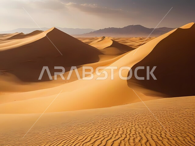 المرتفعات والتضاريس والقمم الجبلية في البراري، التكوينات والتشكلات الصخرية في صحراء المملكة العربية السعودية، الرمال الناعمة والكثبان الرملية الذهبية، مناطق البادية والبيئة الطبيعية الصحراوية، خلفية الطبيعة