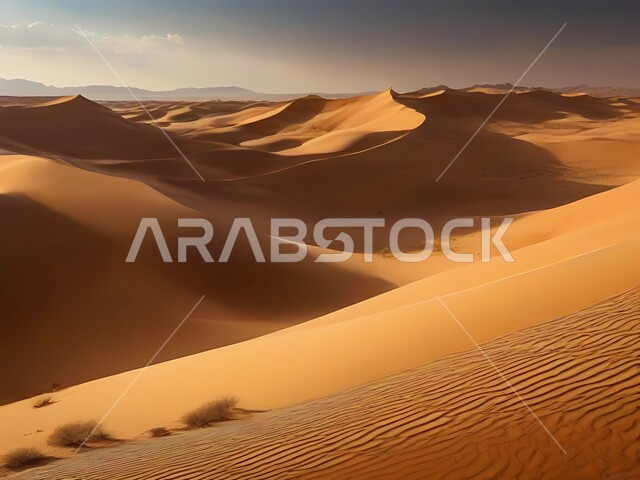 المرتفعات والتضاريس والقمم الجبلية في البراري، التكوينات والتشكلات الصخرية في صحراء المملكة العربية السعودية، الرمال الناعمة والكثبان الرملية الذهبية، مناطق البادية والبيئة الطبيعية الصحراوية، خلفية الطبيعة