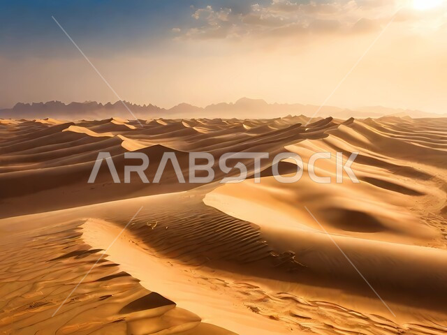 الكثبان الرملية الذهبية والرمال الناعمة، التضاريس والمرتفعات والقمم الجبلية في البراري، التكوينات والتشكيلات الصخرية في صحراء المملكة العربية السعودية، منظر السماء الملبدة بالغيوم، مناطق البادية والبيئة الطبيعية الصحراوية، خلفيات الطبيعة .