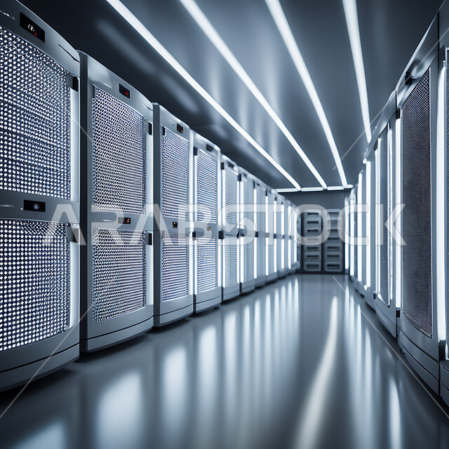 مفهوم التحول والتطور الرقمي وتكنولوجيا المستقبل، غرفة التحكم بالسيرفرات وخوادم الانترنت، تسهيل الوصول للمعلومات من خلال نظم قواعد البيانات، مركز الداتا سنتر، البنية التحتية التكنولوجية، شبكة التخزين السحابي