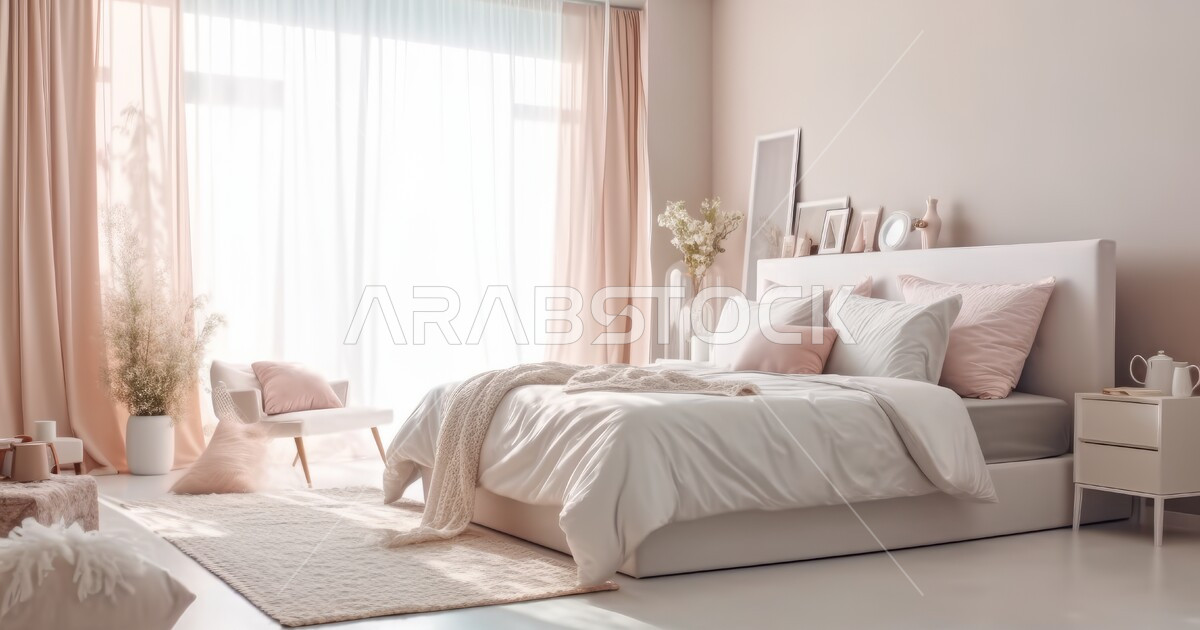 غرفة نوم راقية بتصاميم عصرية مع واجهه زجاجية كبيرة، تصاميم هندسية حديثة