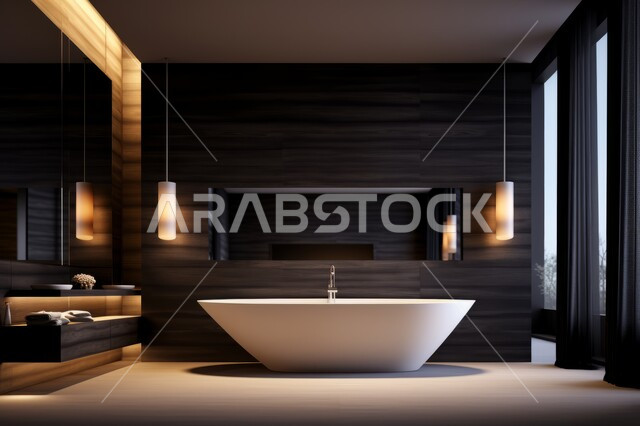 A high-end marble bathroom in a residential building, high-end interior ...
