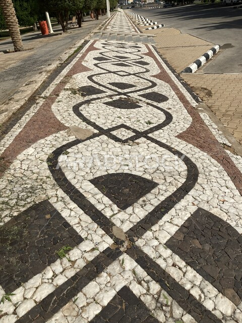 الساحات والارصفة الحجرية، أماكن ومعالم ومنتزهات طبيعية سياحية مشهورة، جودة المنتجات المحلية الوطنية، الاهتمام بالزراعة والتشجير, صورة مقربة للزخارف الطرقية في القصيم في المملكة العربية السعودية، مزارع نخيل الصباخ في بريدة