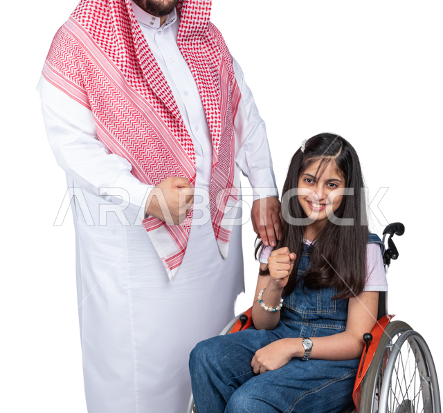 Portrait of a Saudi Arabian girl who is wheelchairbound with her
