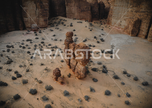 Desert natural reserves, rock formations in Al-Ula Governorate, a picture from above of the Sharaan Reserve in the Kingdom of Saudi Arabia, desert areas, mountains and highlands, ancient historical monuments, famous tourist places in the desert