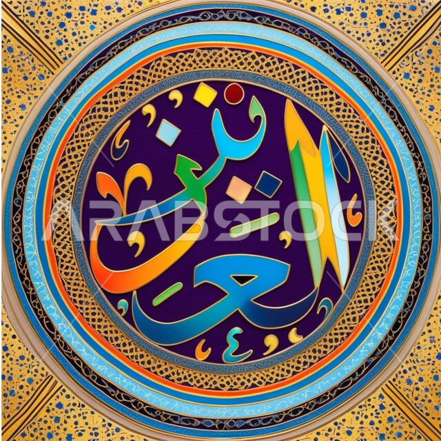اسماء الله الحسنى, صورة مقربة لقالب تصميم إسلامي, مخطوطة العزيز بالخط العربي , مخطوطات عربية اسلامية , لوحات جداريه متميزة, زخارف دينية ملونة, فنون وتشكيلات خطية .