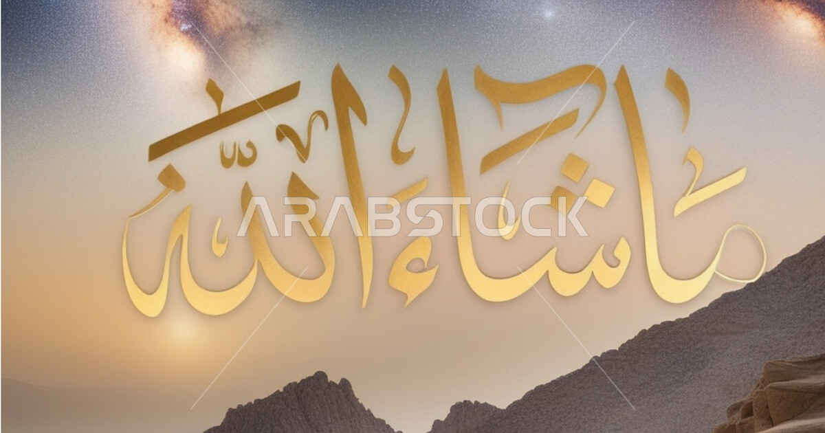 ما شاء الله, صورة مقربة لقالب تصميم إسلامي, مخطوطة ماشاء الله بالخط ...