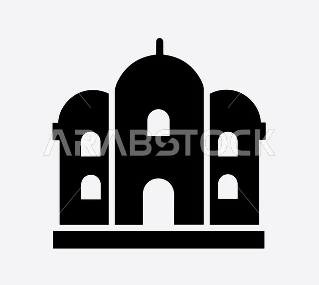 مفهوم العبادة والتقرب الى الله تعالى, رسومات وتصميم دينية واسلامية,  لوغو لمسجد باللون الاسود, خلفية بيضاء