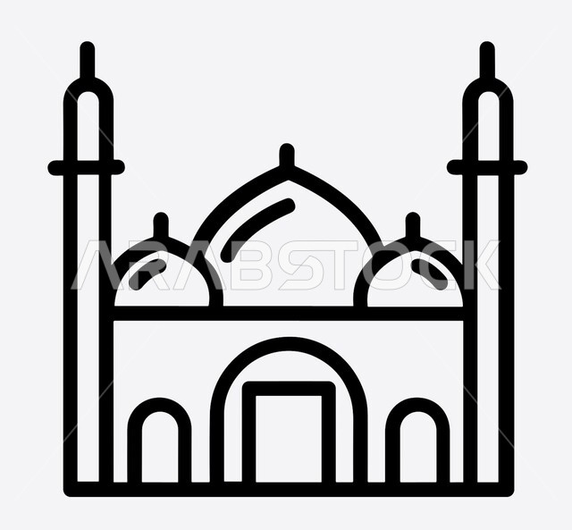 رسومات وتصميم دينية واسلامية, مفهوم العبادة والتقرب الى الله تعالى, لوغو لمسجد باللون الاسود, خلفية بيضاء