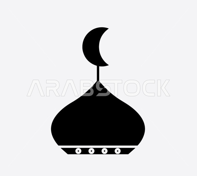 لوغو لقبة مسجد باللون الاسود, مفهوم العبادة والتقرب الى الله تعالى, تصميم ورسومات دينية واسلامية, خلفية بيضاء
