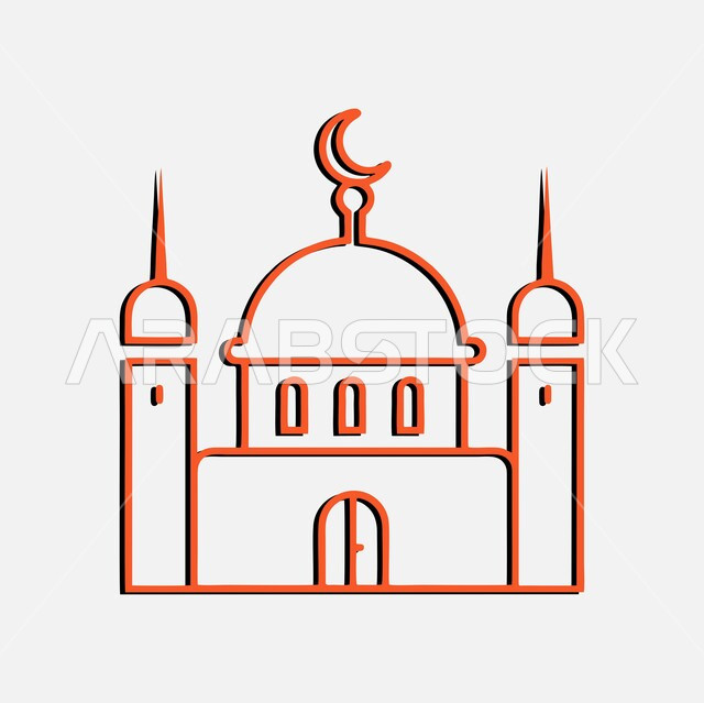 رسومات وتصميم اسلامية ودينية, مفهوم العبادة والتقرب الى الله تعالى, لوغو لمسجد باللون الاحمر, خلفية بيضاء