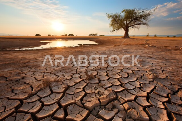 آثار الكوارث الطبيعية والهزات الأرضية، مفهوم الإحتباس الحراري، البيئة الصحراوية القاحلة، صورة مقربة لأرض طينية متشققة في موسم الجفاف، المناطق الصحراوية الجافة, تغير المناخ والعوامل الطبيعية, خلفيات الطبيعة .