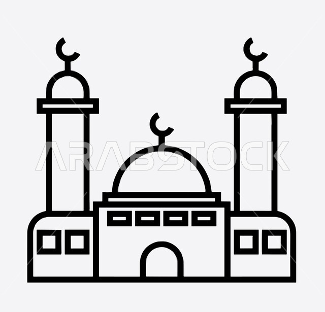 الجوامع توفر الملاذ للمسلمين في الأوقات الصعبة، المكان المناسب لتعلم القران الكريم، العبادة والتقرب الى الله، تعزيز الروحانية والاستقرار النفسي،  رسم فوتوجرافي بالأبيض والأسود لجامع اسلامي